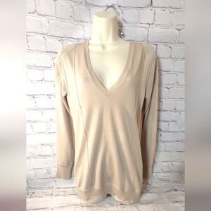 Burberry Prorsum Merino V Neck Ribbed Knit Equestrian Beige Sweater L